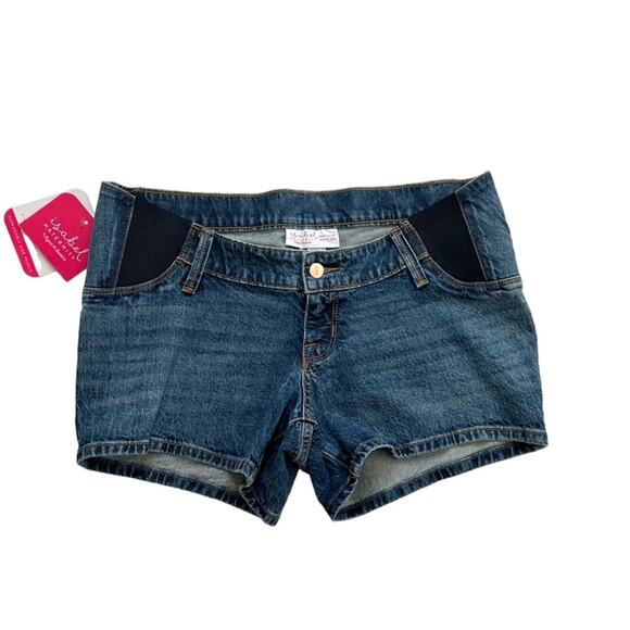 Isabel Maternity Side Panels Stretch Pockets Midi Denim Jean Shorts Size 4 NEW - Picture 11 of 11